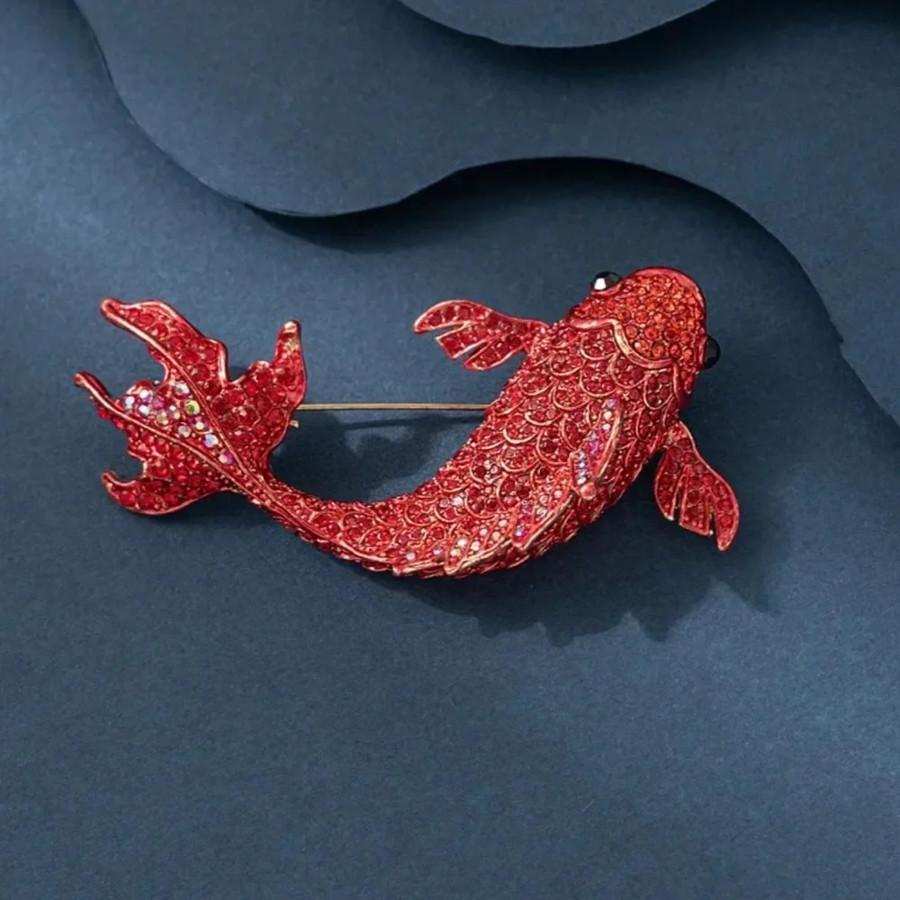 Betsey Johnson Red Crystal Carp Fish Brooch - Picture 14 of 16